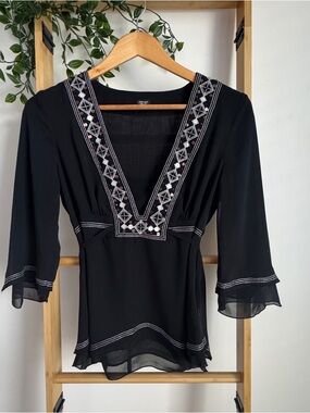 Vintage ESPRIT Embroidered Boho Tunic  with Geometric Beadwork